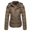 Ladies Brown Puffer Parachute with Cap Jacket for Women. 