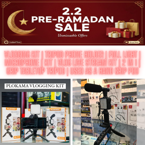 Vlogging kit | tripod phone holder | full light | microphone | kit | vlog live stream kit | 2 in 1 | Grip Tabletop Tripod | used as a hand grip pod