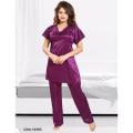 Silk Night Dress Trouser Shirt Night Suit Set Silky Stain Pajama Sets Sleepwear .Soft Silky Stuff Material For Women And Girls. 