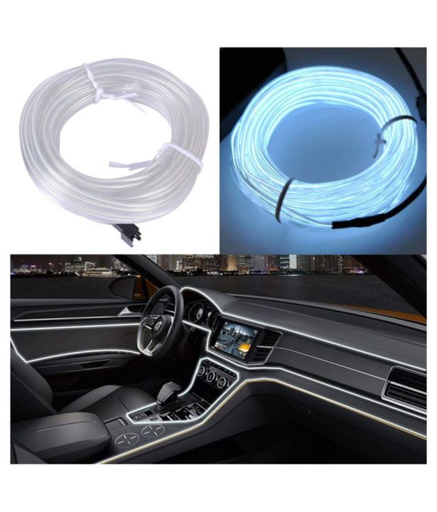 Car Interior Cooling LED Light Line , Neon Wire for Car 2M/6FT, LED Strip Light Neon Light, Under Dash Lighting, Car Interior LED Lights - White