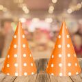 ORANGE POLKA DOT THEME BIRTHDAY CAPS ( PACK OF 10 ORANGE THEME BIRTHDAY CAPS ). 