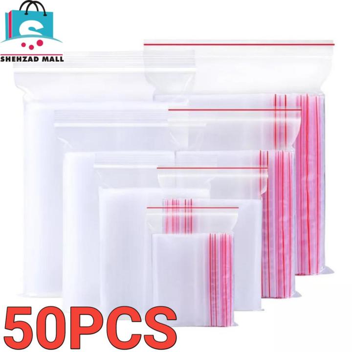50PCS Resealable Air Tight Zip Lock Ziplock Shopper Transparent Plastic Seal Zipper Bags multiple sizes to choose from