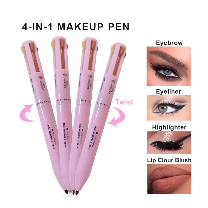 Original 4 In 1 Makeup Pen Waterproof Cosmetic Pencil 4 Color Multi-function Makeup Beauty Pen For Eyeliner Brow Lip Liner Highlighter - Multifunctional Eyebrows - Eyeliner Lip Liner - Highlighter Makeup Pen - Multi function water proof