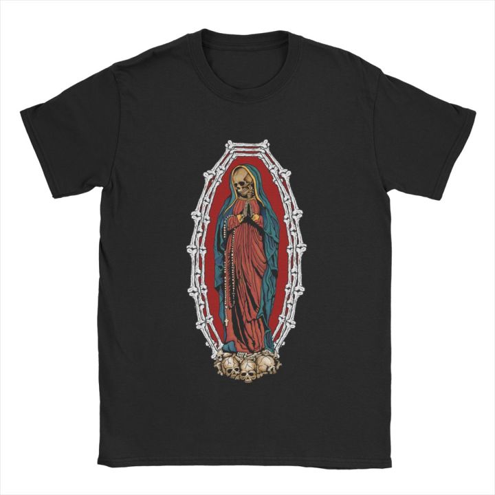 Men's T-Shirt Santa Muerte Cotton Tees Saint Death Goth Mexican Death Muertos Mother Skull T Shirts O Neck Clothing Gift Idea