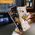 chenyyka For Infinix Smart 4 Smart 4C X653 Case Cartoon Cute Spoof Bear Plating Side Edge Square Phone Cases Pattern Casing Full Lens Back Cover Camera Protect Shockproof Softcase. 