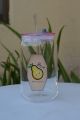 Premium Quality Transparent 540 ml Reusable Printed Glass Tumbler with Lid And Glass Straw, Glass Sipper with Glass Lid and Glass Straw, Glass Cup, Cute Glass Tumbler for juice, iced, bubble & pearl tea, coffee, cold coffee, smoothie, milk & other drinks. 