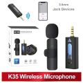 100% Original K35 Wireless Microphone 3.55mm Microphone For Mobile, DSLR Camera, Speaker, PC Laptop, Amplifier, and Other Bluetooth Audio Devices K35 Wireless Mic For Recording, Live Interviews, Live Streaming, Vlogging, Vlog Collar Mic. 