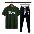 Track Suit For Men And Boys Black Round Neck Half Sleeve T Shirt And Trouser Micro Polyester Casual Set. 