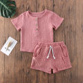 2pcs Toddler Kids Baby Girl Boys Outfits Short Sleeve Cotton and linen Button T-shirt tops+shorts Clothes set 2020 Summer 2 orders. 
