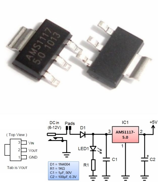 5pcs of  AMS1117-5.0V 5V Fixed voltage regulator SMD SOT223