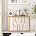 Gold Console Table, 40” Modern Narrow Entryway Table with Marble effect MDF Sheet Tabletop, Metal Frame, Long Couch Table, Behind Sofa Table. 
