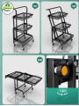3 Tier Foldable Kitchen Cart, Rolling Utility Cart with Handle, Storage Shelf Rack with Wheels, Storage Trolley Service Cart, Metal Mesh Storage Shelf for Bathroom, Office, Coffee Bar, White, Black. 