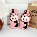 ♥Ready Stock +FREE Shipping+COD♥3D cute cartoon labubu pink and black patchwork color silicone case for iPhone 11 12 13 14 15 16 Pro Max casing Cartoon animal soft silicone protective cover for iPhone case. 