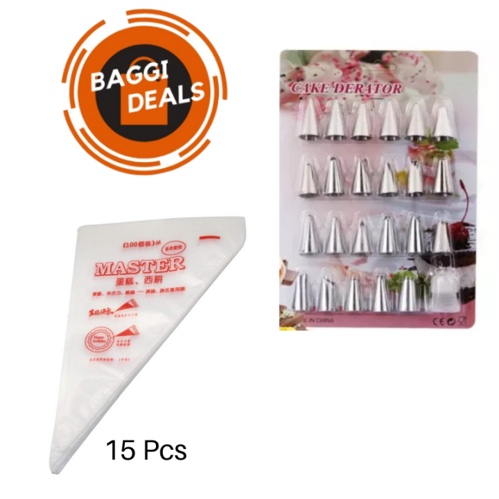24%20Icing%20Nozzles%20For%20Cake%20Decoration%20with%20Disposable%20Icing%20Bags%2015%20Pcs%20-%20Image%202