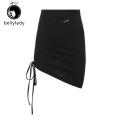 Women Skirt Solid Color Sext Hollowed Hips-wrapped Skirt Drawstring Irregular High-waisted Short Skirt. 