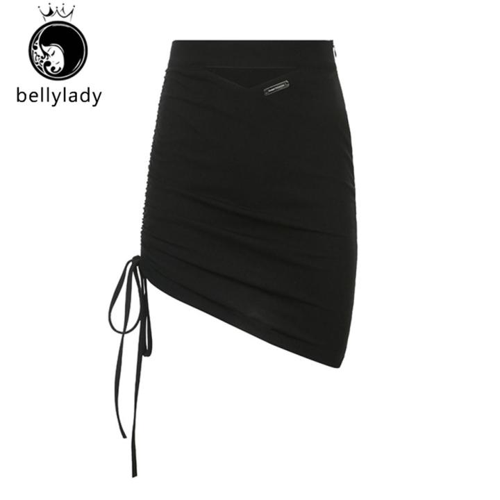 Women Skirt Solid Color Sext Hollowed Hips-wrapped Skirt Drawstring Irregular High-waisted Short Skirt
