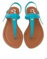 Turquoise Faux Leather Braided T-Strap Sandals. 