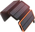 A ADDTOP Solar Charger Power Bank - 25000mAh Portable Solar Phone Charger with 4 Solar Panels & Dual 2.1A USB A Outputs External Battery Pack for Phones Tablets Outdoor Camping Black & Orange. 