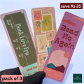 Pack of 3 Round Corners Pinterest Style Bookmarks for Book Readers - Size - 6x2 Inches. 