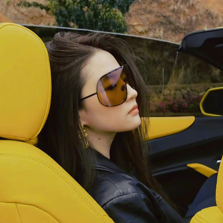 Liu Yifei Trendy Large Frame Integrated Sunglasses One-Piece Beige Nail Sunglasses Fashion Integrated Goggles