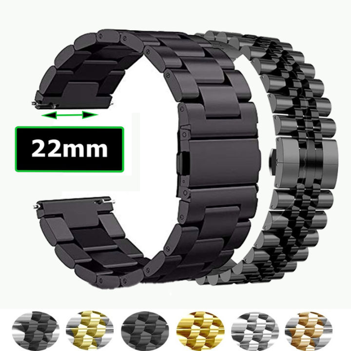 22mm Stainless Steel Watch Strap Band (Solid-80-85 grams) Chain for Samsung Gear S3 / Galaxy Watch 3 / 46mm & other watches with Pins 22mm