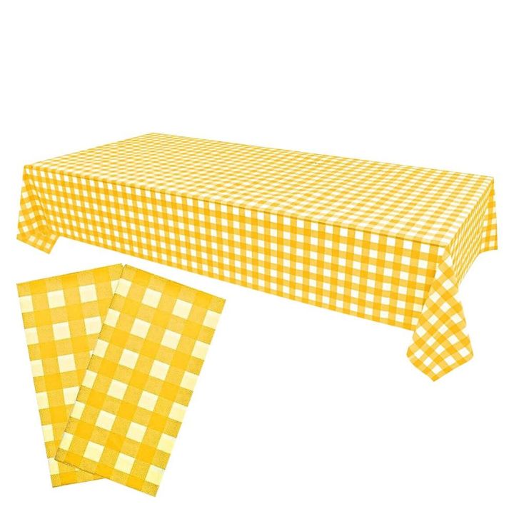 2 Pack Yellow and White Gingham Pattern Yellow and White Gingham Tablecloth 54 X 108 Inches Rectangle Desktop Decoration Plastics Waterproof & Wrinkle Checkered Background Disposable Plastic Tablecloth For Birthday Party