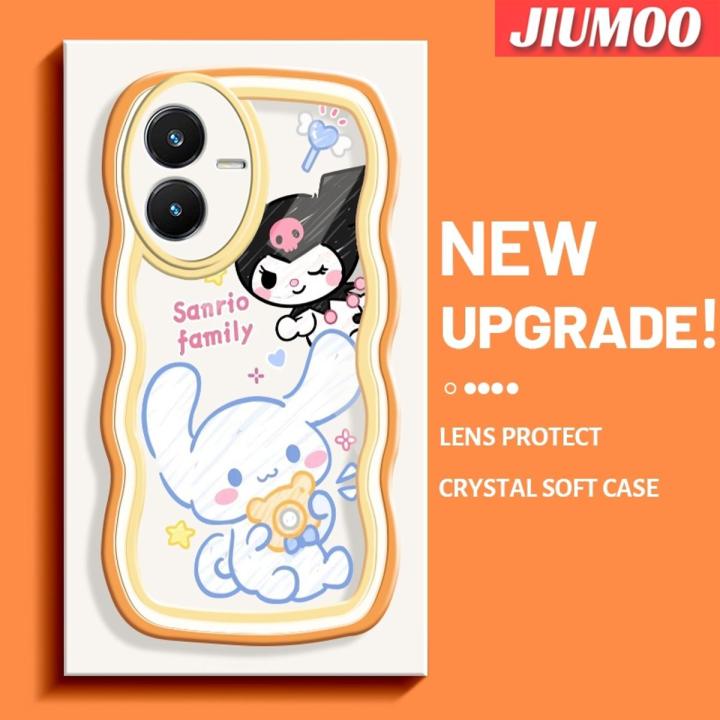 JIUMOO For VIVO Y22 Y22s Case Cartoon Kuromi Sanrio Family Colorful Lovely Cream Wave Border Soft Clear Shockproof Phone Cases Creative Camera Transparent Casing Simple Silicone Protective Cover