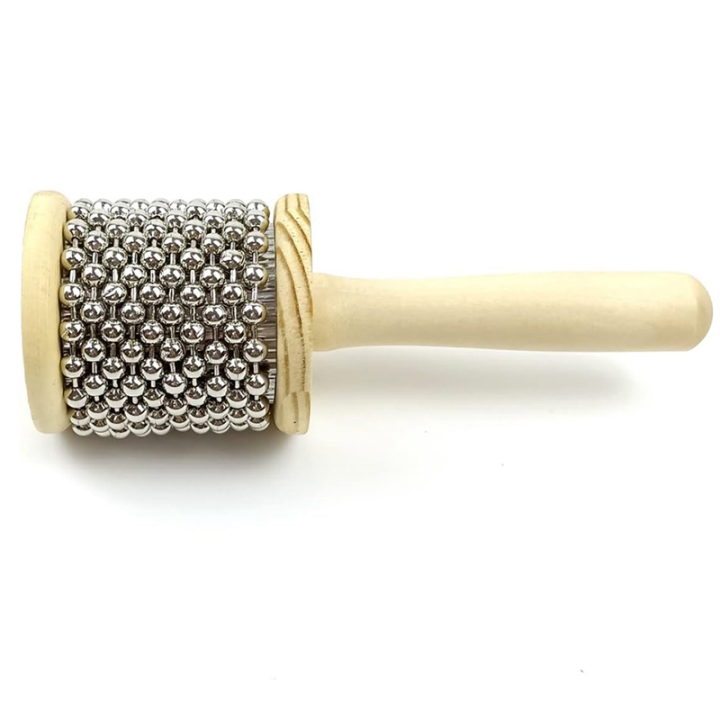 1 PCS Diameter 11.5cm Wooden Hand Kabasa, Hand-Cranked Percussion Instrument with Metal Beads As Shown for Adult Band Music Education