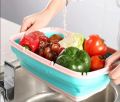 Multifunctional 9in1 Chopping Board with Drainer 5pcs Vegetable Slicer Cutters, 2 Knives and 1 Collapsible Colander for Kitchen. 