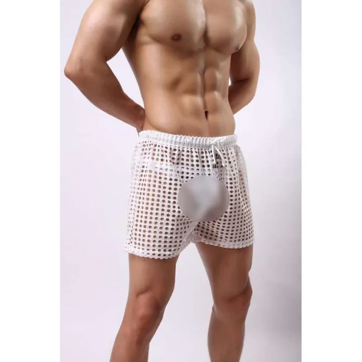 White%20Loose%20Casual%20Hollow%20Net%20Rope%20Shorts%20-%20Image%204