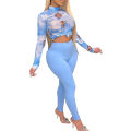 2020 Women's Floral Print 2 Piece Set, Long Sleeve Standup Collar Crop Top Skinny Long Pants Sports Sweat. 