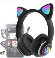 KT-M16 HD+ SOUND Cat Ear Headphone STN 28 Bluetooth 5.0 Stereo Headset Audio Device Noise Canceling and Microphone Support TF Card Dual Connection with RGB Flashing Light. 