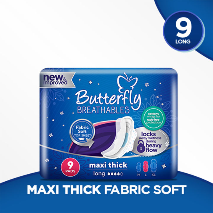 Butterfly Breathables Maxi Thick Sanitary Pads  Long 9 Pcs