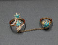Double  Finger Cuff Ring with Zircon trendy for Girls women high quality golden. 