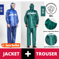 PVC RUBBER COATED RAIN COAT SUIT ORIGINAL KOREAN ( 912 ) GREEN / BLUE COLOUR WATERPROOF RAINSUIT (MEN&WOMEN). 