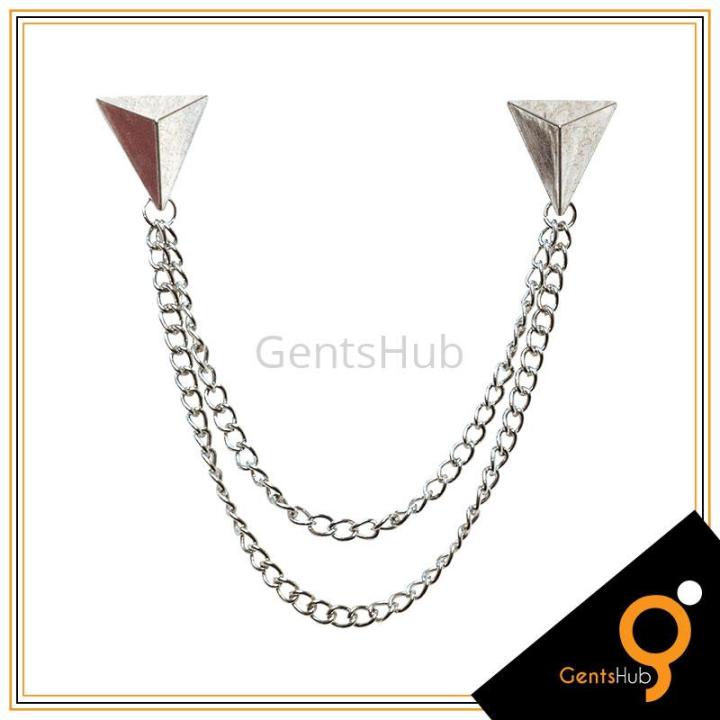 Silver Triangle Shape Collar Brooch With Chains