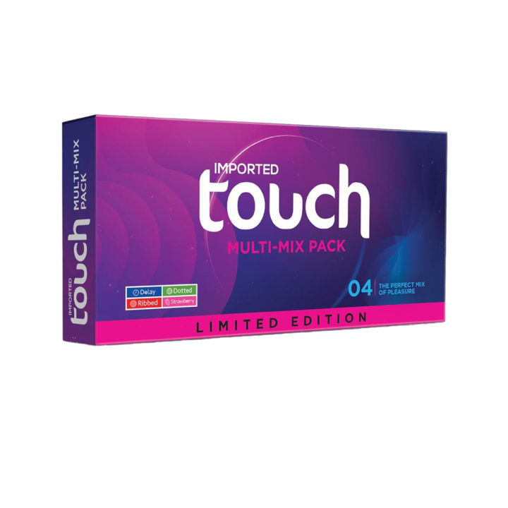 Touch Condoms Multi Mix - Pack of 4 (Ribbed + Dotted + Delay + Strawberry)