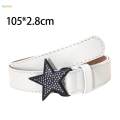 Women PU Leather Belt 1.1inch Width Versatile Ladies Waist Belt White. 