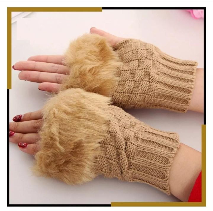 Knitted Winter Fingerless Wrist Warmers for Women - Random Colors