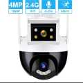 Dual Lens PTZ Outdoor Wifi Security Camera, HD IP Smart Dome Color Night Version Two way audio, Weather Proof SD card slot V380 White. 