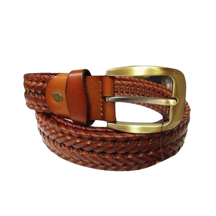 Mustard Leather Braided Belt for Men
