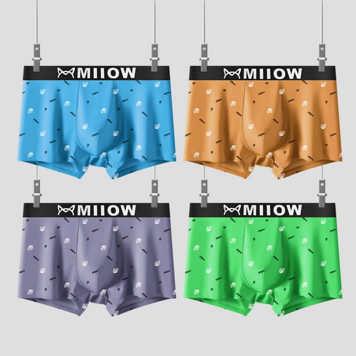 MiiOW 4Pcs Boxers Men Underwear Breathable Innerwear Printing Man Boxer Men's Panties Male Trunks Underpants M1050