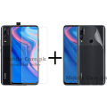 Huawei Y9 Prime 2019 Glass Protector Polish Screen Tempered + Back Protector Carbon Fiber Matte Soft Skin Sheet For Huawei Y9 Prime 2019. 