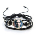 【EmotionaE】The Vampire Diaries Leather Bracelet TV Series Elena Stefan Characters Glass Dome Bracelets Handmade Jewelry Gifts for Men Women. 