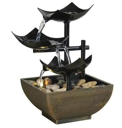 3-Tier Lotus Leaf Tabletop Waterfall Fountain