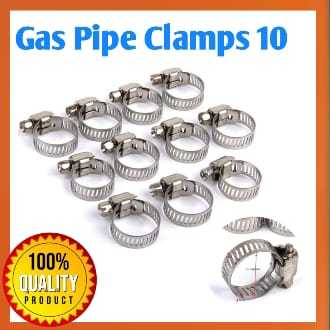 Stainless Steel Adjustable Gas Pipe Hose Pipe Clamps 10 Pcs Pack (Safety Clips)
