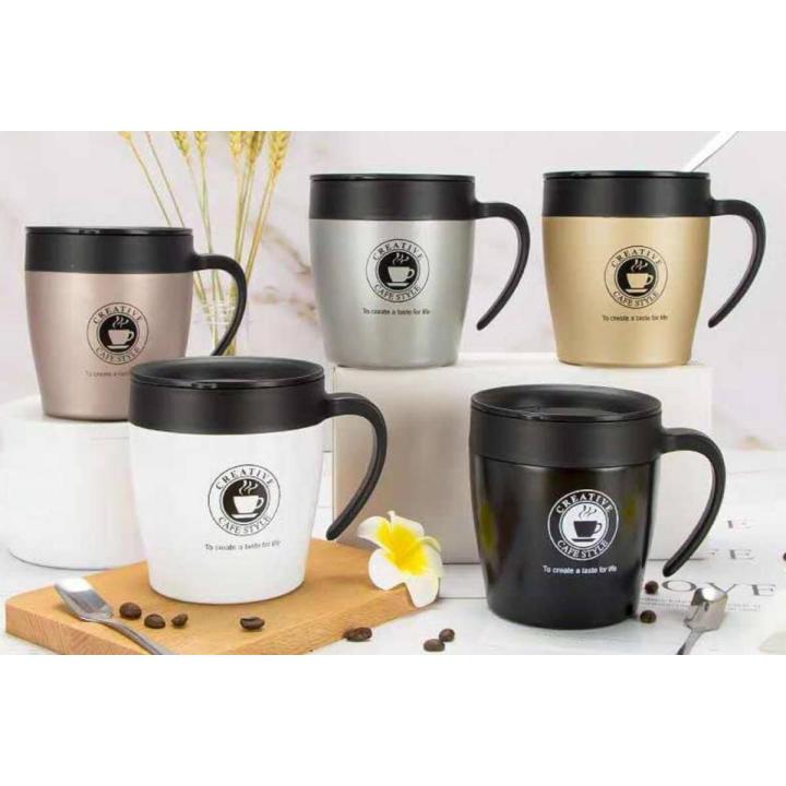 Coffee Mug with Spoon and Lid, Stainless Steel Insulated Coffee Mug Water Cup with Spoon and Lid for Office Travel Kitchen Gadgets Insulated Coffee Mug