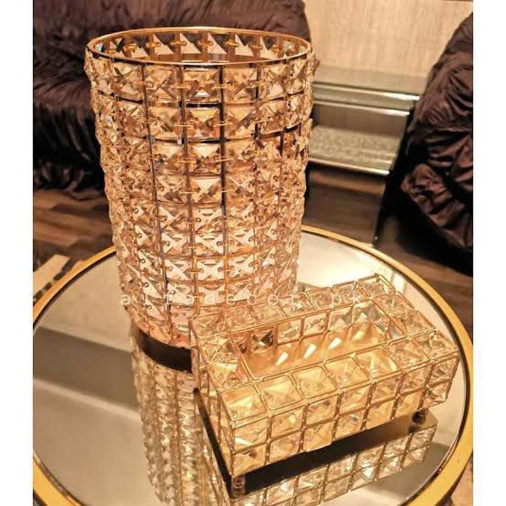 crystal trash bin and tissue box