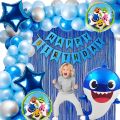 53 PCS Baby Shark Birthday Theme Decoration Grand Set - Blue Theme Set for Birthday Boys, Grand Baby Shark Balloon Theme Decoration, Boys Birthday Accessories Items, Package for Boys Birthday. 