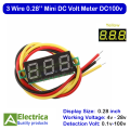 3 Wire 100v 0.28'' Multicolor DC Volt Meter Red Green Blue Yellow Digital Voltmeter 0.28 Inch Three wire 0.1V to 100V Meter by Electrica. 